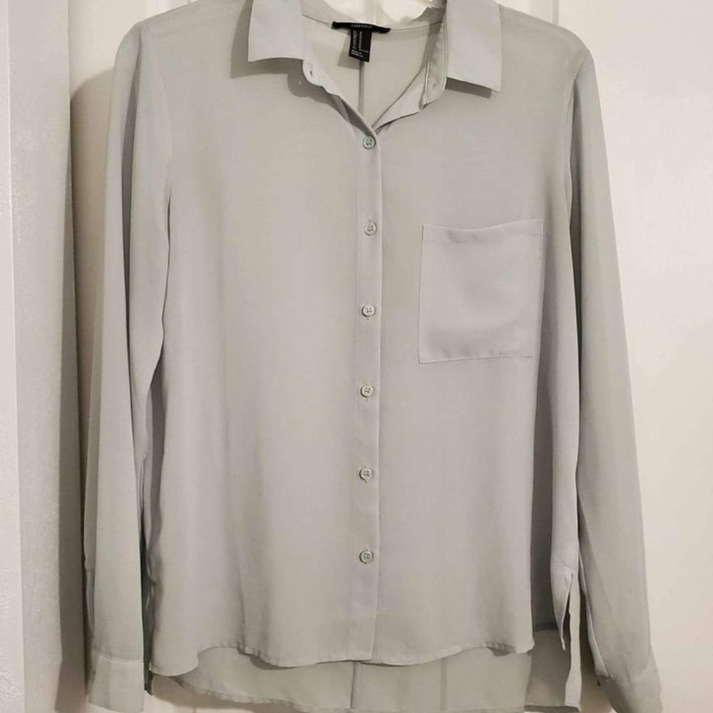 Forever 21 Sage Green Sheer Long-sleeve Blouse